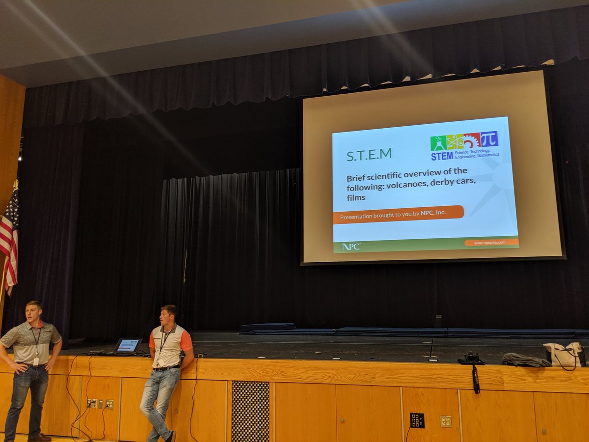 NPCinc_'s tweet photo. NPC summer engineering interns Jon &amp; Brian prep their presentation on volcanoes, derby cars &amp; film for students at the @CKBulldogs Summer #STEM Camp. https://t.co/hpNJaAPagp