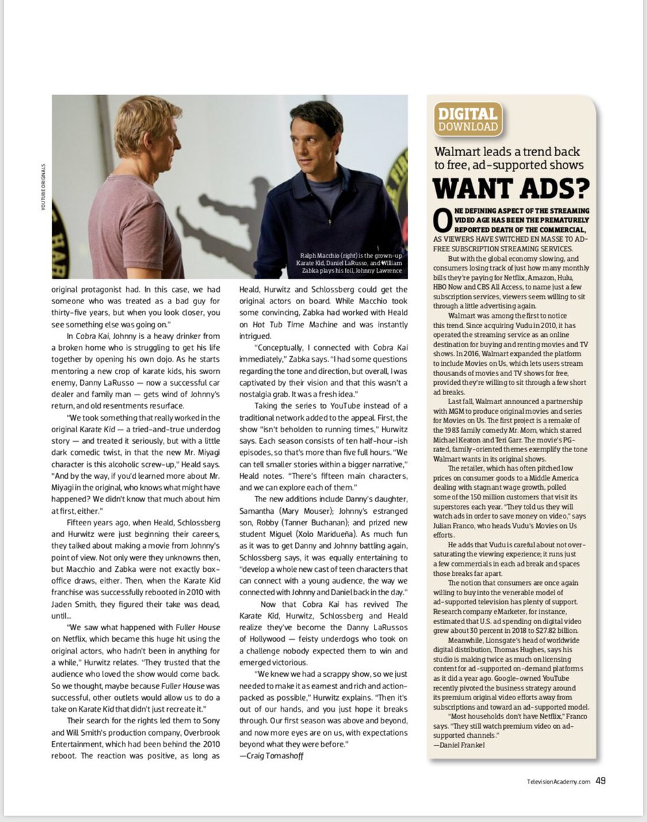 jonhurwitz's tweet photo. It’s Emmy Voting time! Cobra Kai may be an underdog, but at least we made Emmy Magazine and they printed the coolest photo of Hayden, Josh, and I on record! Voters, do your thing! #cobrakai #emmy #fyc https://t.co/aT3NQa2v7Y