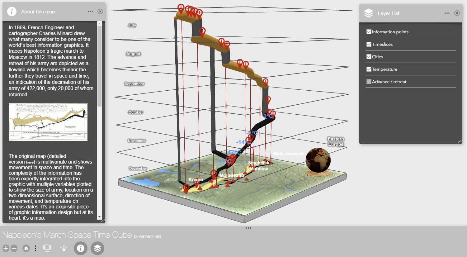 Kenneth Field on X (formerly Twitter): "Refresh of my Napoleon's 1812 march to Moscow 3D Space Time Cube. Added interactivity, contextual popups and even a small inset globe. Authored in @ArcGISPro. Published in @ArcGISOnline https://t.co/Bpd3EF9DT3 pic.twitter.com/dXucd1XRCF / X"