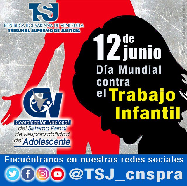 TSJ_cnspra's tweet photo. 🗓️#Efemérides | Cada 12 de junio se celebra el Día Mundial Contra el Trabajo Infantil. || Se estima que doscientos quince millones de niños en el mundo trabajan, de forma que pierden su infancia desempeñando funciones que no  les corresponden como niños #12Jun @IusPenalVzla https://t.co/p8cefPWWBf