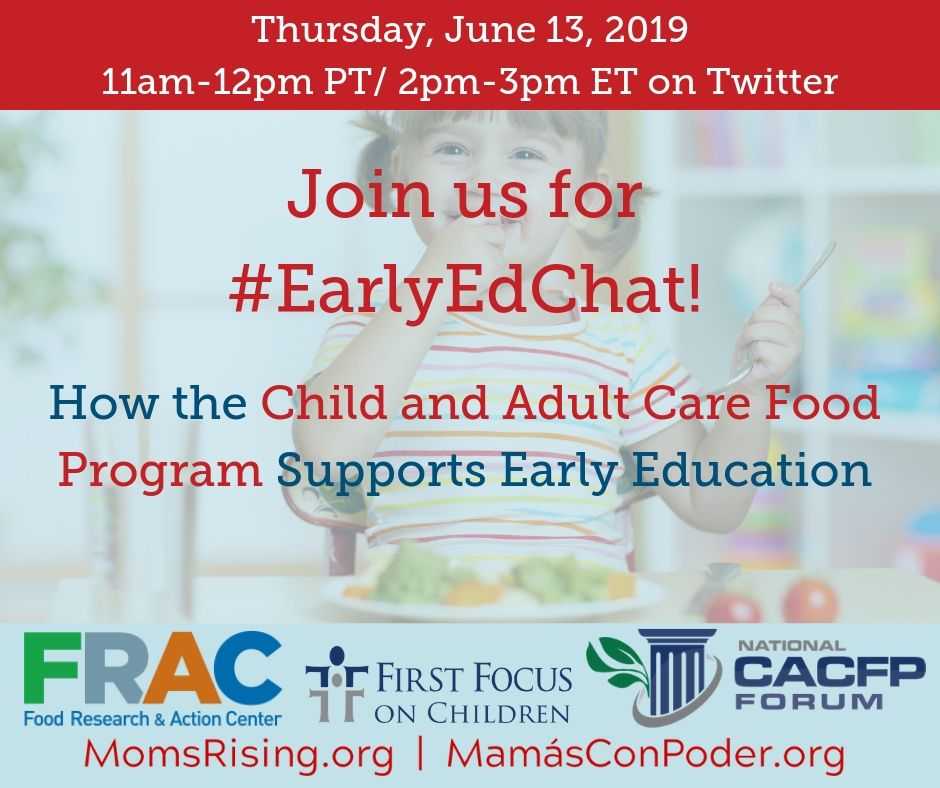 First5Assoc's tweet photo. How does the Child and Adult Care Food Program (#CACFP) increase food security for our littlest learners? Join #EarlyEdChat TOMORROW 6/13 at 11 am PT with @FRACTweets, @MomsRising, @First_Focus and @CACFPForum to explore the importance of this vital program! https://t.co/4MlPFRT3Bb