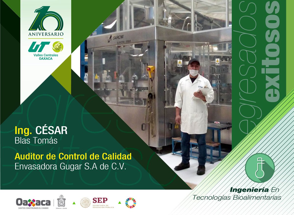 utvco's tweet photo. ¡Nuestro mayor orgullo!
Él es el Ing. César Blas Tomás, Auditor de Control de Calidad en Envasadora Gugar S.A de C.V.
Egresado de Tecnologías Bioalimentarias de la #UTVCO.
#LíderesQueInnovan #OrgulloUTVCO https://t.co/aZumpYXaUi