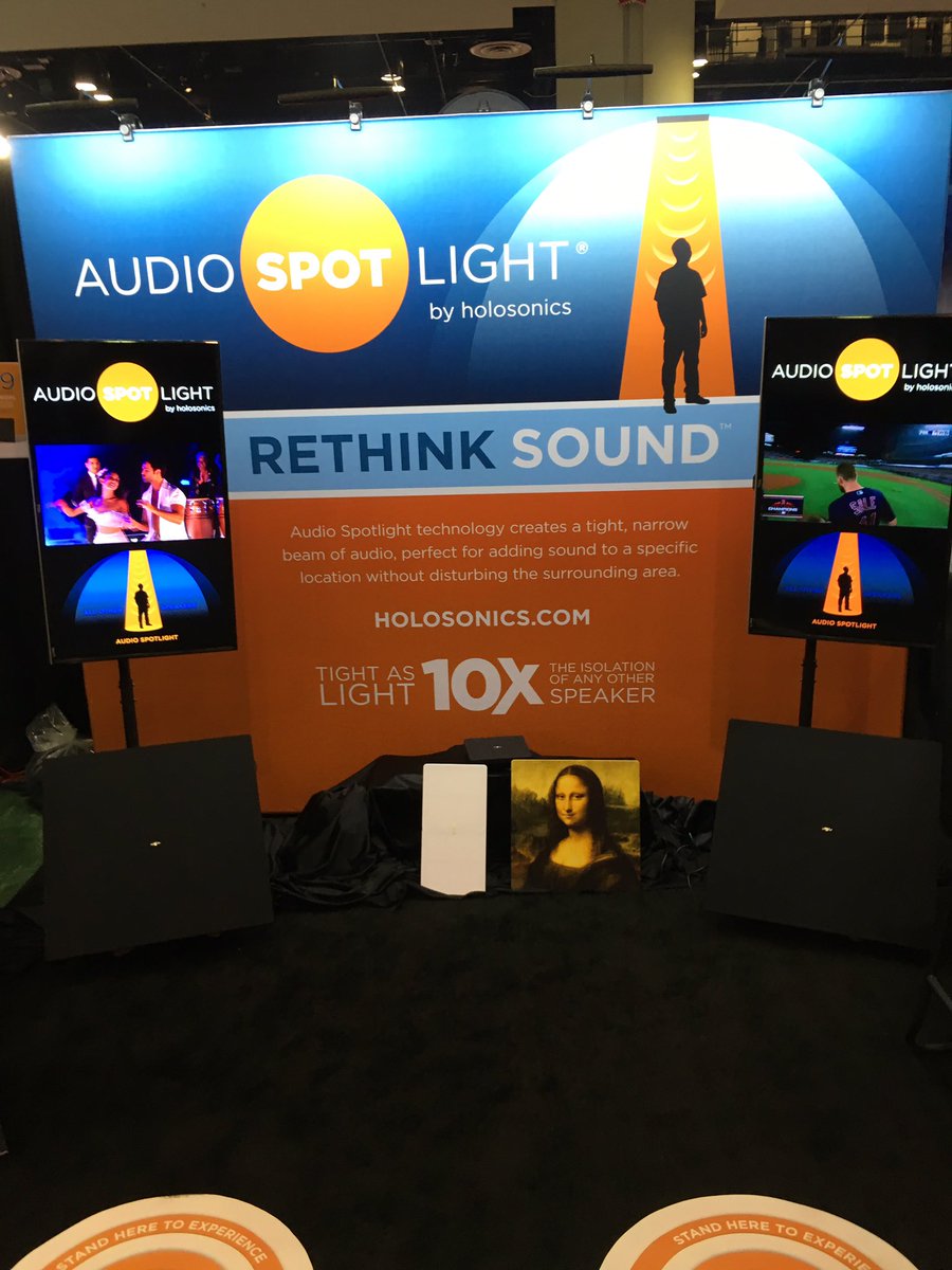 holosonics's tweet photo. Come to booth 5566 at @InfoComm to experience the Audio Spotlight directional speaker demo! #RethinkSound #infoComm19 https://t.co/SihNGjl6Cw