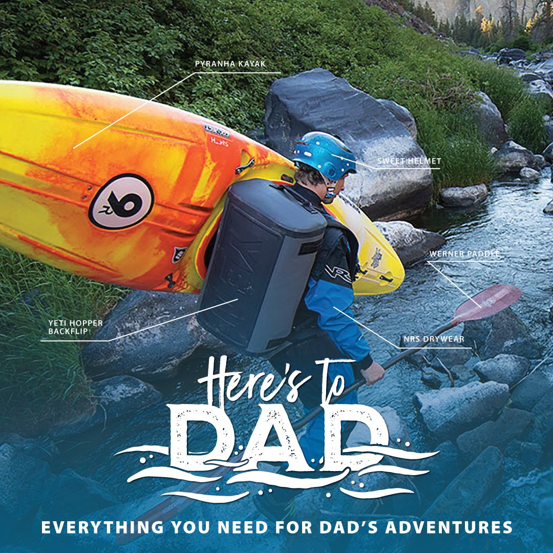 idahowhitewater's tweet photo. #HeresToDad featuring YETI, Pyranha, Werner Paddles, Sweet Protection and NRS! We also have a great selection of must have accessories, board shorts, sandals and more! #Boise #Idaho #SUP #surf #Kayak #canoe #raft https://t.co/BB6Ak45jV5