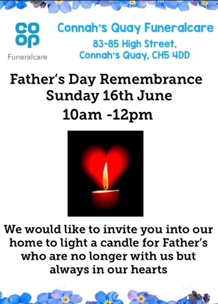 Our amazing funeral arranger Tracy will be in our #connahsquay funeral home Sunday 10am-12pm to allow familys who no longer have their fathers with them on #FathersDay to light a candle to remember them. #ItsWhatWeDo @TracyS1981 <a href="/ChrisMorter1/">Chris Morter</a> <a href="/DanStev69318579/">Dan Stevenson</a> <a href="/CoopFuneralcare/">Co-op Funeralcare</a>