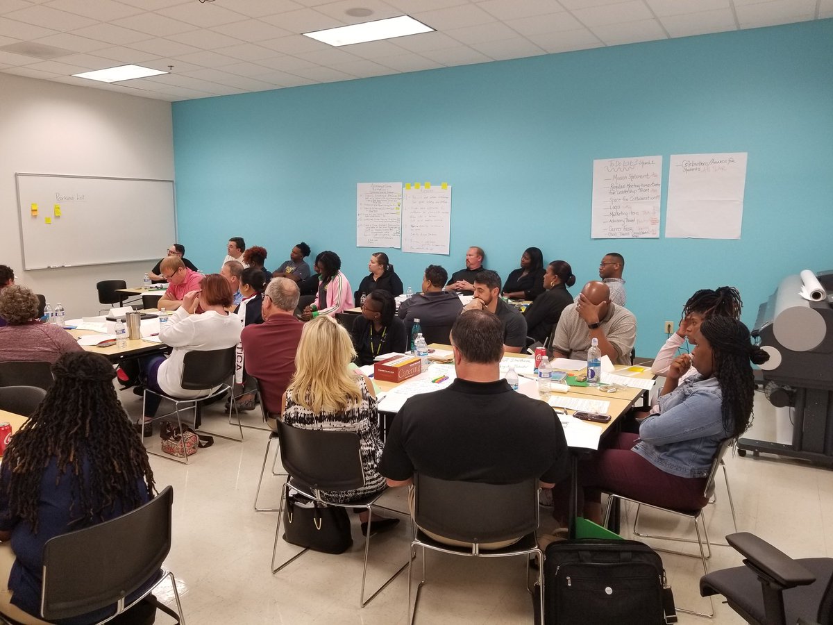 GCS_CTE's tweet photo. Engaging team session provided by @sreb 4 our new @GCSchoolsNC Signature Career Academies on the @LenovoEducation campus today. A lot of  good info shared between:
@WGHSgohornets 
@NEGuilfordHigh 
@the_kearnsacade 
@AcademyatSmith1
@BenLSmithHigh
#believeinGCSCTE 
#learnaliving https://t.co/9S7RrYVg4i