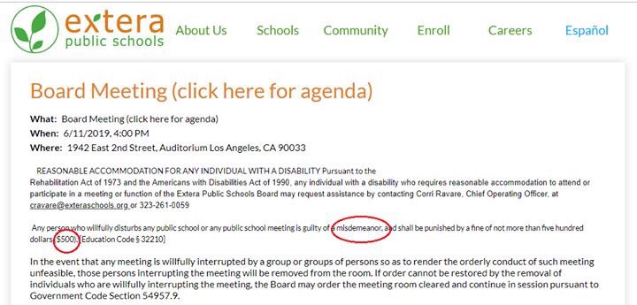 LACountyLeaks's tweet photo. Here is #charterscam Extera trying to intimidate the public by threatening them. #SaveEastman #NoToCharters https://t.co/6Eg80UCcF6