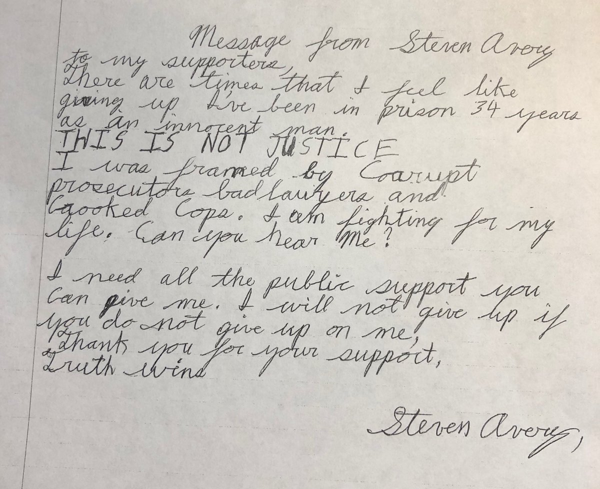 Visited Steven Avery yesterday. This is his message to his supporters. #NeverGiveUp ⁦@MakingAMurderer⁩ #34YearsLost