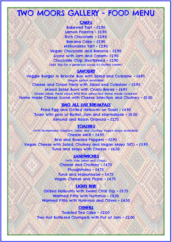 New Menu. This week including the addition of delicious Cheese Scones!

#cafe #tmg #cafe #gallery #food #art #gifts #tea #cake #bnb #devon #lunch #paintings #coffee #sweettooth #treats