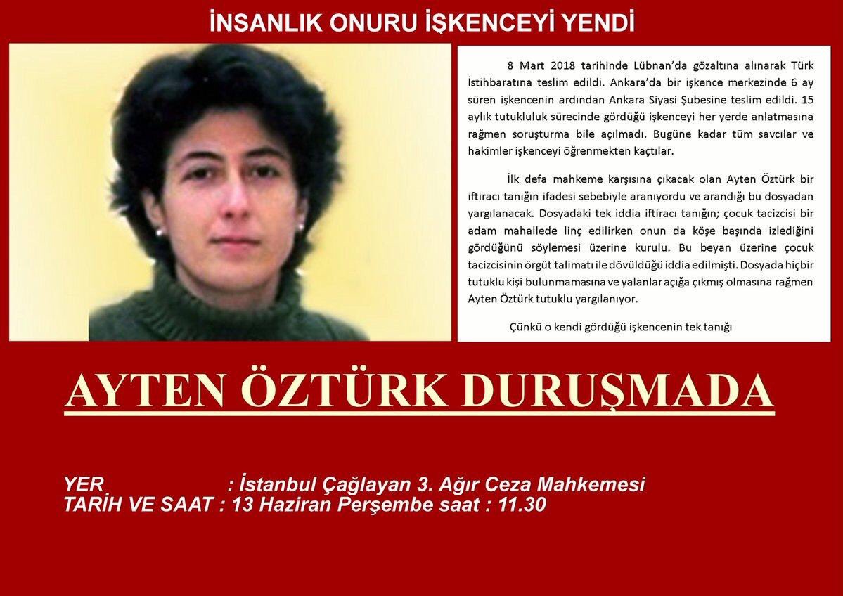 cevheriguven's tweet photo. MİT tarafından kaçırılıp Marşandiz’de aylarca işkence gören Ayten Öztürk Perşembe günü hakim karşısına çıkıyor. İlk kez MİT’in işkence çiftliği tüm açıklığıyla mahkeme huzurunda anlatılacak. https://t.co/vTXbDfljfN