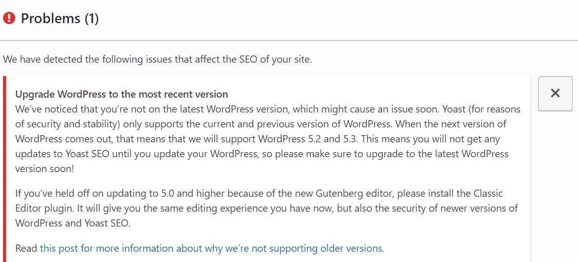 Andreas_Aravis's tweet photo. @yoast Hi there. Earlier today I've installed to a client's site your WP plugin but it doesn't work (see attached) - could it be because she hasn't updated her WP site to the latest version? If so, how come? - I haven't yet either but the plugin in my site works perfect. https://t.co/eRqmwA0r6H