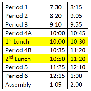 GHHSgr8Waves's tweet photo. The Moving Up Assembly is tomorrow, June 13th.  Please note the altered bell schedule below.  Congrats, Seniors!! #GHTidePride https://t.co/Zu4cjt9aHg