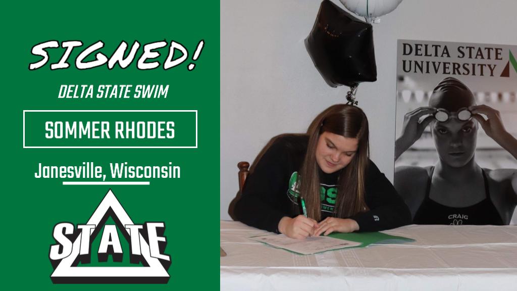 DeltaStateSWD's tweet photo. Let's welcome another swimmer from Wisconsin and this time it is @sierramist7897 sister! Welcome to the #DSUFamily Sommer! https://t.co/1jBLcNICMx
