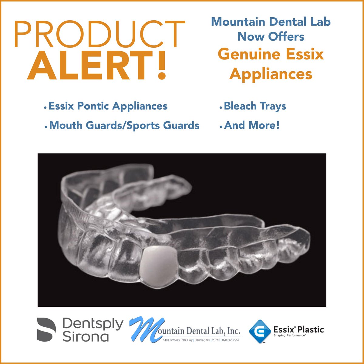 mtndentallab's tweet image. Product Alert! Mountain Dental Lab now offers genuine #Essix Appliances from bleach trays to sports guards and pontic appliances using top-of-the-line Essix plastics on genuine Essix machinery. Call us at 828-665-2257 today!