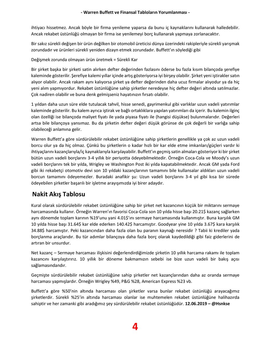 Warren Buffett and The Interpretation of Financial Statements adlı kitabı okurken derlediğim kısa notlar. Giriş seviyesi ama faydalanan olabilir. Çeviride yanlışlıklar (varsa) için şimdiden özür dilerim.. @fiyatbolukar <a href="/degeryatirim/">Serkan Ünal</a> @aLL_the_oFFs