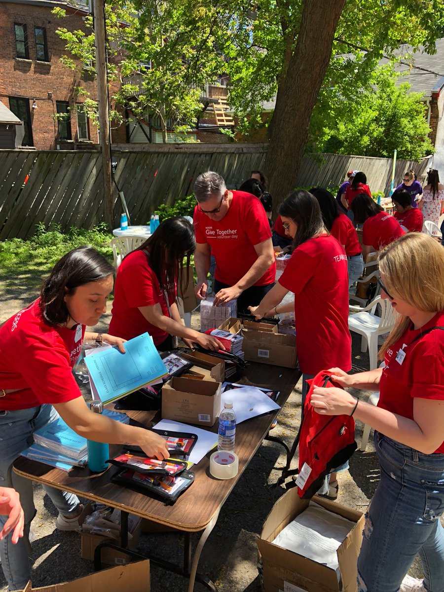 A huge thank you to the 90 <a href="/Rogers/">Rogers</a> employees who spent their Give Together Volunteer Day with us on Saturday, packing 2,500 backpacks with school supplies that will provide comfort &amp; support to Canada’s most at-risk young people. #standupforkidscanada #lifeatrogers #givetogether