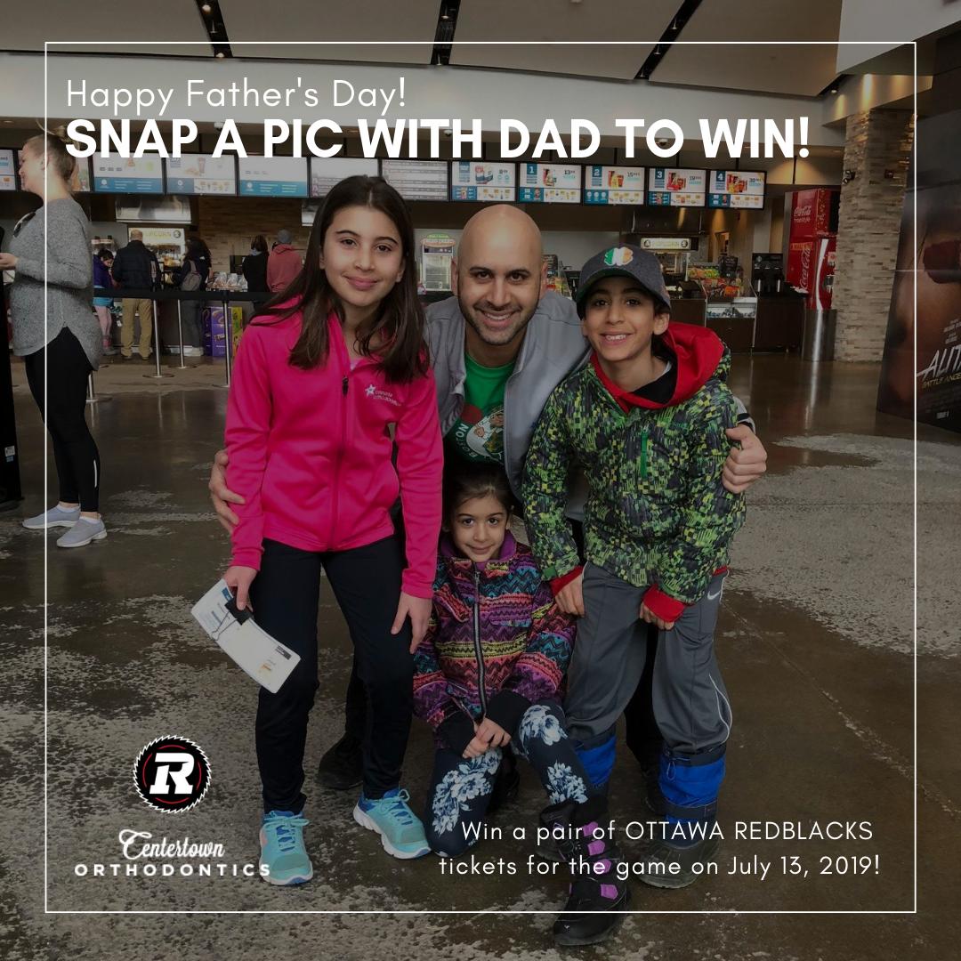 CentertownOrtho's tweet photo. Last chance to enter for our #FathersDay contest! Snap a pic with your dad and tag us for a chance to win tickets to the #Ottawa @REDBLACKS game on July 13! Tell your dad how much you 💙 him! #HappyFathersDay 👔 #Contest https://t.co/502Ed73Iu4