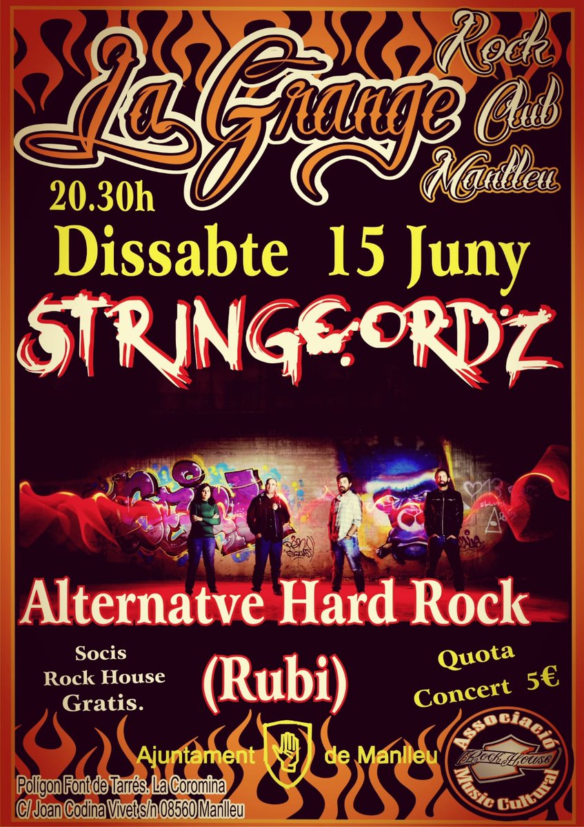innerfoolband's tweet photo. @stringcordz toquem aquest dissabte 15 de juny a la la Grange de Manlleu!! Us esperem!!
#stringcordz #lagrange #rockhouse #manlleu #osona #dissabte #concert #concerts #concertscatalunya #igersosona #música #rock #alternativerock #alternativehardrock #concertsrock https://t.co/4q9Mdc9z9r