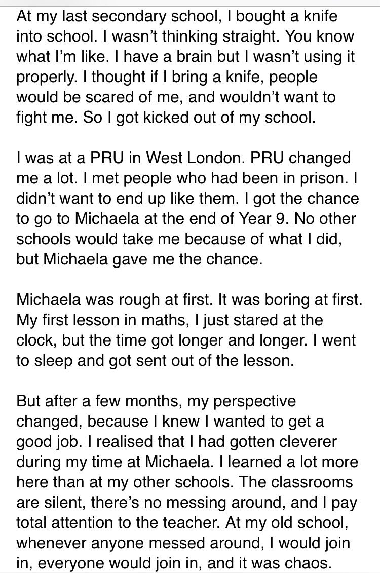 One of our year 11s. If you think no-excuses behaviour policies are bad, you are wrong.