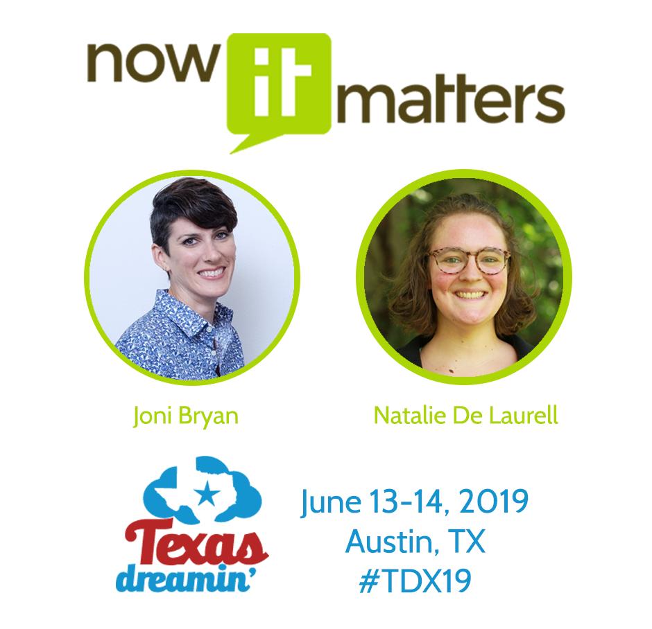 nowitmatters's tweet photo. Are you heading to Texas Dreamin' this week? Look for NiM's @jonikbryan and @laurell_de and be sure to introduce yourself! #TXD19 #TexasDreamin #HelloAustin #Salesforce @partnerforce @Texas_Dreamin @SalesforceOrg https://t.co/gwDsBQgBhT