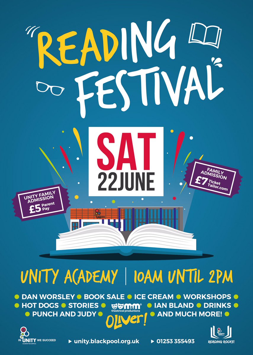 PoultonDad's tweet image. Local to Blackpool? Free 22/6? Unity Academy Reading Festival will be a fantastic event with book readings, illustration &amp;amp; musical storytelling workshops, performances and more.  £7 for a family day out it is also a real bargain! 
 tickettailor.com/events/unityac…