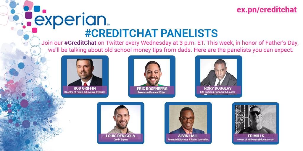 Experian's tweet photo. Super excited to chat with @Rod_Griffin @alvin_d_hall @EricProfits @Ed_Mills_ @is_lou and @rorydouglaswsb on #CreditChat. Join us now! https://t.co/ZoIA2FZLFl
