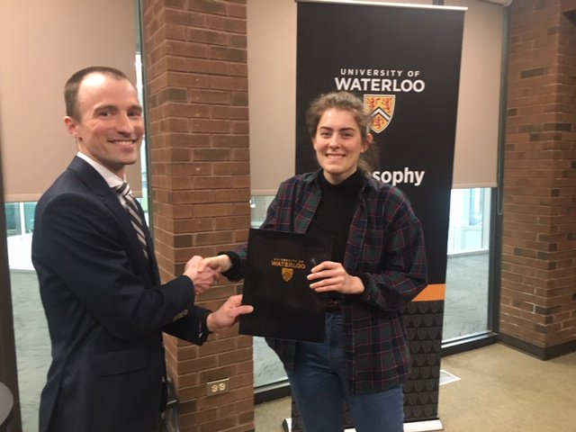 WaterlooPhilos's tweet photo. Congratulations to Ashley Raspopovic, the recipient of the @WaterlooPhilos Departmental Awards for 4th Year Class Prize, the Gold Medal for Undergraduate Essay Prize AND 2018-2019 Departmental Awards - For Distinguished Academic Achievement in Philosophy. WOW! #WaterlooArts https://t.co/o1YhDzpTEF