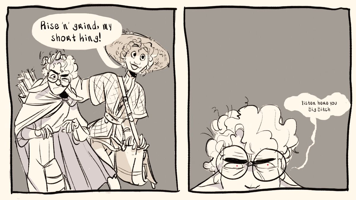 found out my warlock was taller than my friend @MariaBjarnaArt's sorcerer by a few inches and did a commemorative comic #dnd 