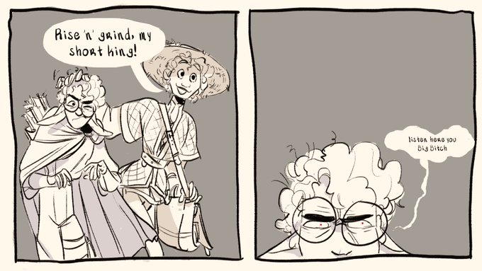 found out my warlock was taller than my friend @MariaBjarnaArt's sorcerer by a few inches and did a commemorative comic #dnd 