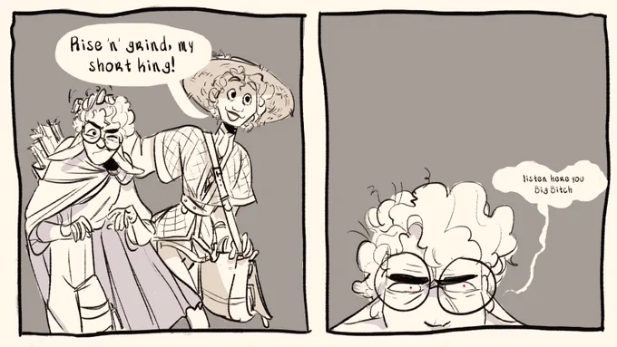 found out my warlock was taller than my friend @MariaBjarnaArt's sorcerer by a few inches and did a commemorative comic #dnd 