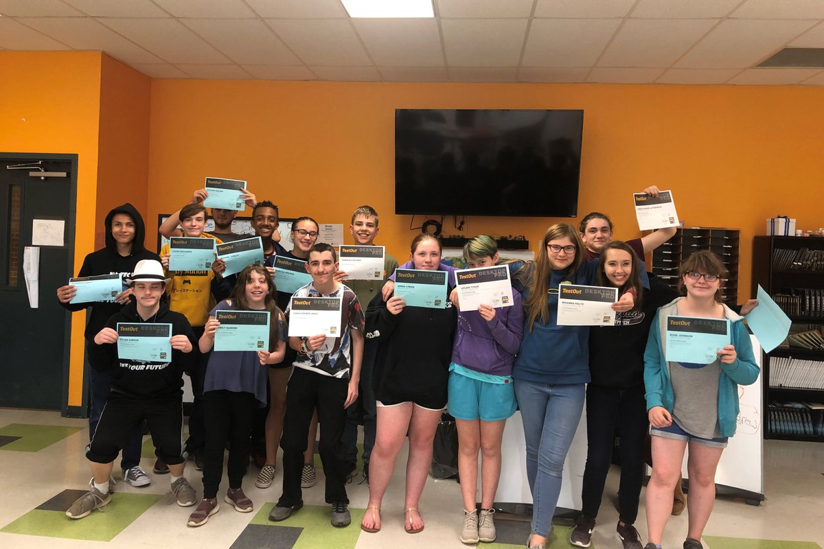 HerkimerBOCES's tweet photo. All 17 students in the Herkimer BOCES VP-TECH ninth-grade computer  applications class received TestOut Desktop Pro certifications for using  Microsoft Word, Excel and PowerPoint this school year -  congratulations, students! Read more at https://t.co/Dfx584DhCo. https://t.co/ptoInO34Ou