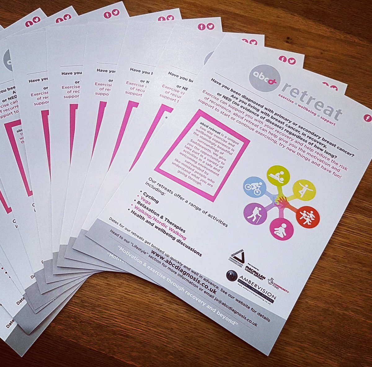 Supporting a Saddleworth CIC abcd retreats <a href="/abcdiagnosis/">Jo Taylor BEM</a> Designed A5 leaflets for ongoing exercise &amp; wellness retreats supporting women with Breast Cancer
#marketing #branding #stationary #support #cancer #retreats #saddleworth #manchester #cockoffcancer
cindysalisbury.uk