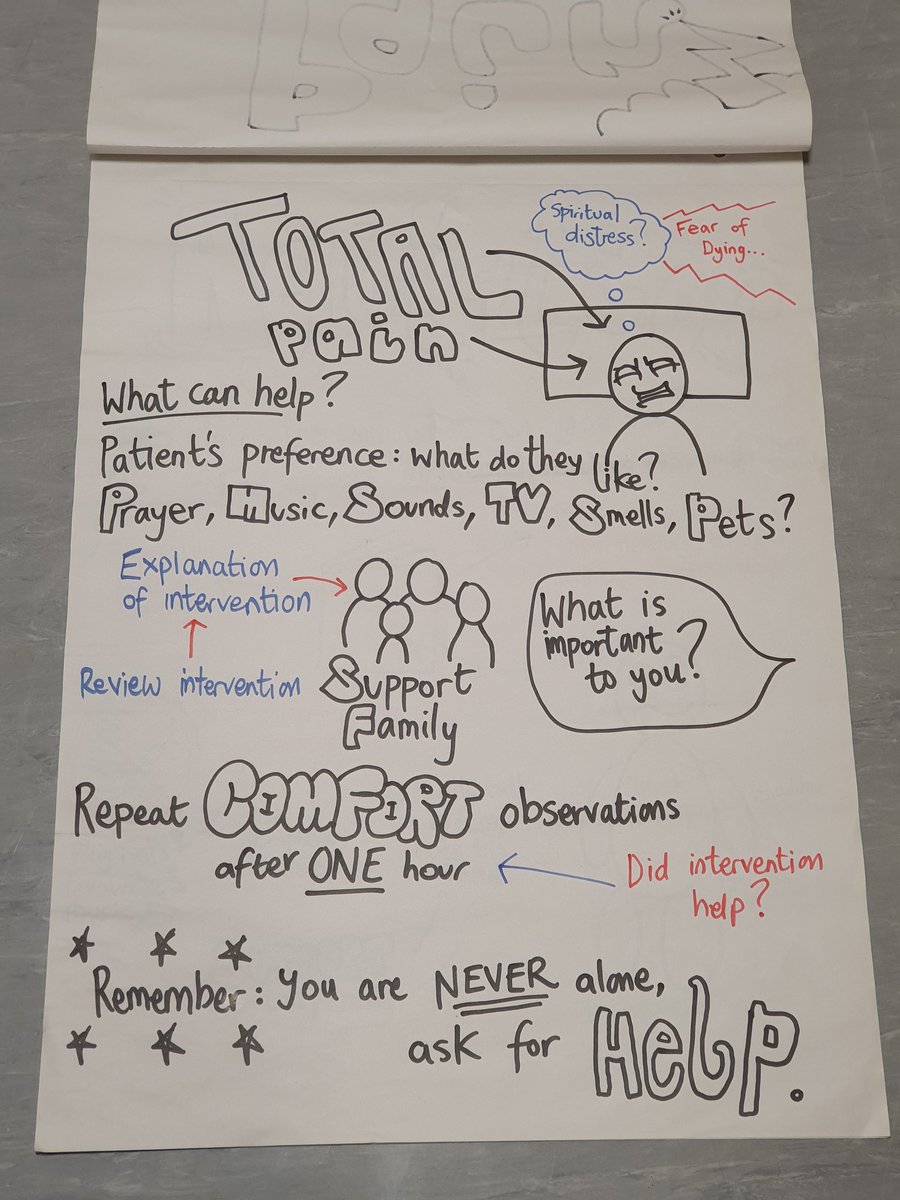 ClinicalPoet's tweet photo. When teaching Holistic Care at End of Life we get creative. In discussion and group exercises, but also in how we present the work - I'm no artist, but it has been so much fun illustrating for our symptom management posters. @ANPSPCT @Palliative_Paul @EOLC_TeamMRI https://t.co/KWlOc6OVOo