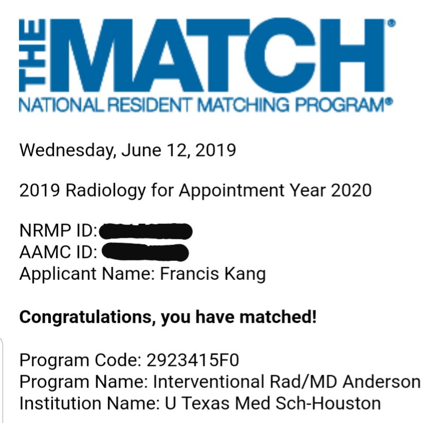 Hello, Houston, TX! 
I matched at UT/MD Anderson for IR fellowship (Independent IR Residency)!