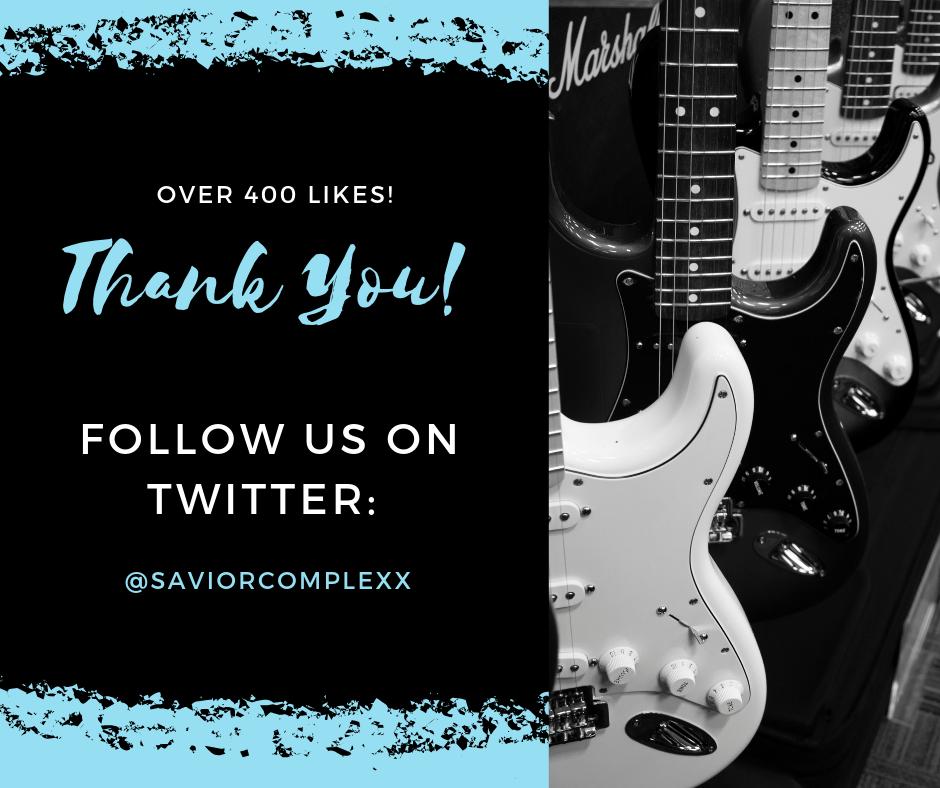 SaviorComplexx's tweet photo. Thank you for your Support! We've reached over 400 likes on our Facebook Page. If you haven't give us a like https://t.co/ENoptUFwgG 

#AnthonyX  @KILLoWATTmusic  #Band #music https://t.co/X9ssKmJ98j