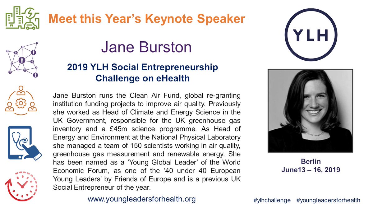 YLHBerlin's tweet photo. Meet this year's Keynote Speaker for the 2019 Social Entrepreneurship Challenge on eHealth: Jane Burston #YLH #globalhealth #YLHchallenge2019 #publichealth #airpollution #global #digitalhealth #ehealthchallenge #healthcare https://t.co/sJfyzy5DTq