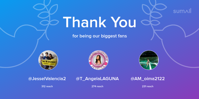 AngelasAngel_'s tweet photo. Our biggest fans this week: JesselValencia2, T_AngelaLAGUNA, AM_oima2122. Thank you! via https://t.co/Sp0OKfx2AQ https://t.co/q6NStHex8T