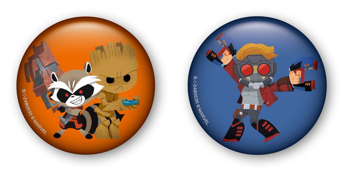 Marvel Twitterren グリヒルのイラストデザイン缶バッジ第2弾 カプセルトイ Marvel カプセル缶バッジ02 Illustrated By Gurihiru が登場 スターロード ロケット グルート のイラストは特別描き下ろし 全国のカプセル自販機にて 6月第3週より順次発売予定