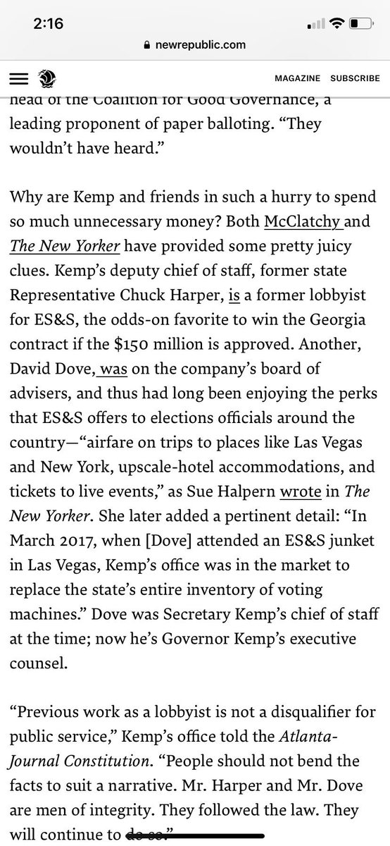Screenshot about Georgia & ES&S from the New Republic Article:  https://newrepublic.com/article/153221/making-georgias-bad-elections-even-worse 6/