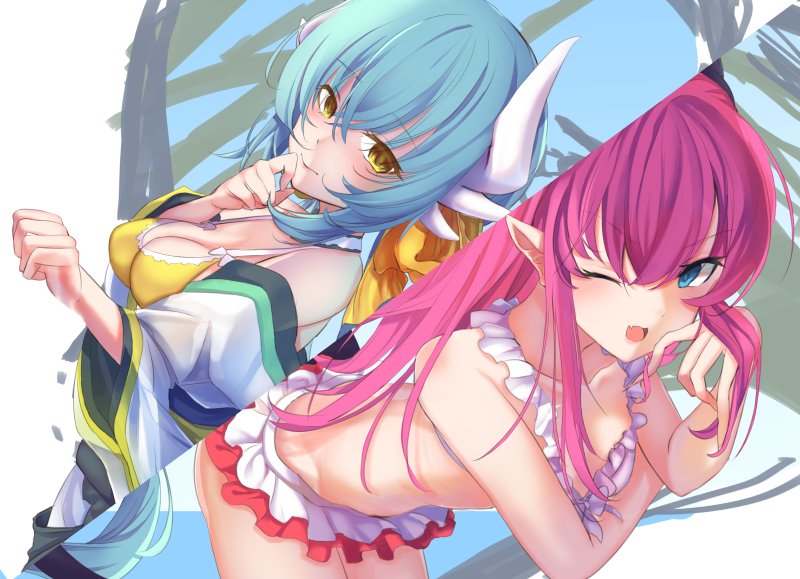 elizabeth_bathory_(fate) ,清姫(Fate) ,清姫(水着) 「帰ってからもうちょっと塗り込んで加工入れて描きこみたい 」|水ラピのイラスト