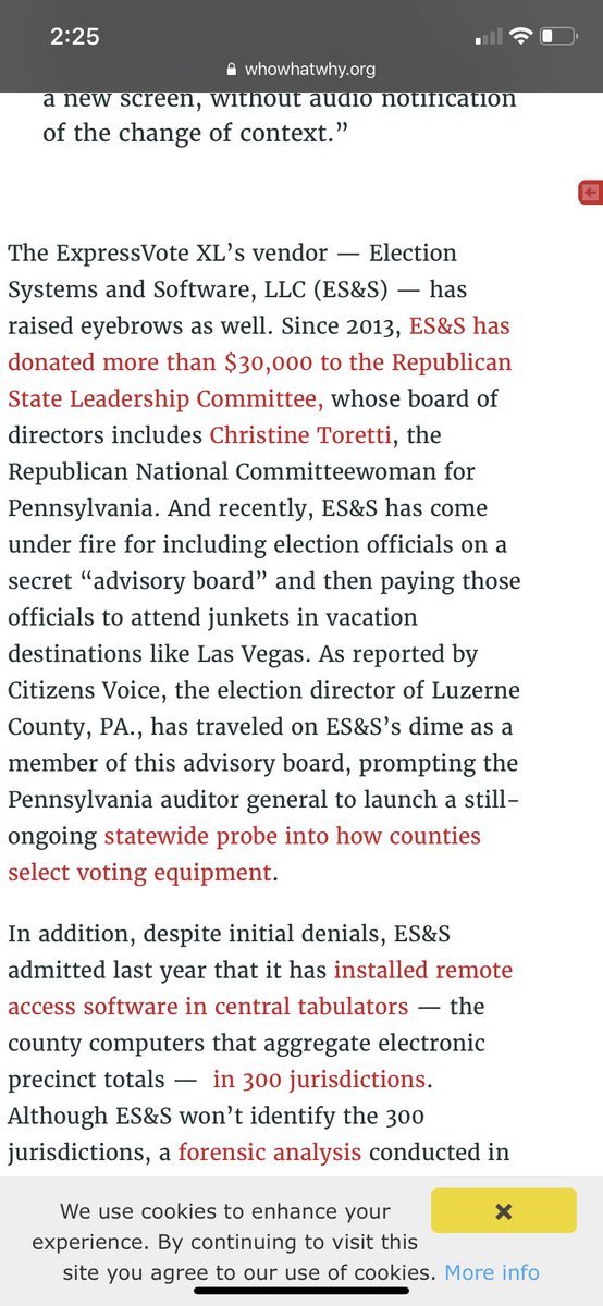 ES&S has also donated $30K to the Republican State Leadership Committee—which houses the Republican Secretary of State’s Association—since 2013.  https://whowhatwhy.org/2019/02/12/philly-ignores-cybersecurity-and-disability-access-in-voting-system-selection/ 8/