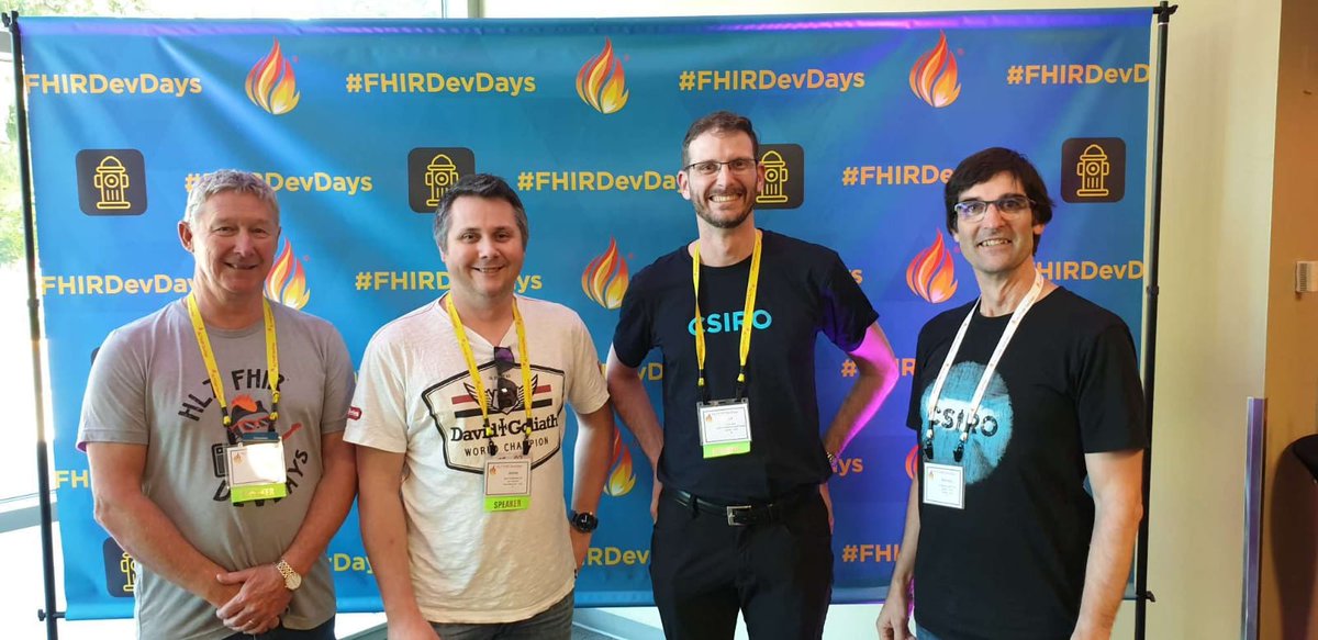 jrhsteel's tweet photo. Lining up with @David_hay25 @SgtPos @lawley, a big chunk of the AU/NZ invasion at #FHIRDevDays (@GrahameGrieve is hard to track down!). https://t.co/rA5edbKkLe