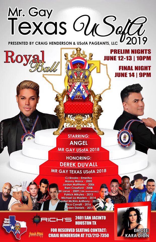 Richs_Houston's tweet photo. TONIGHT is the First night of preliminary competition for Mr Gay Texas USofA.  Half the contestants do club wear and half do talent.  Performances by 7 Forevers , Mr Gay Texas USofA, Mr Gay USofA and Texas USofA Royalty !!! 
Doors open at 9PM &amp; the contest starts at 10PM
$15 door https://t.co/ccaVFJkVUU