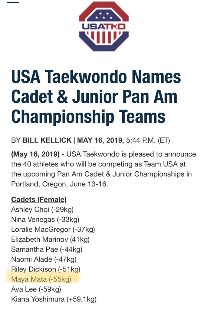 MayaMataTKD's tweet photo. Made the Team USA team and will be competing at the Pan Am Championship in Portland Oregon this week. https://t.co/8I8TOK3UXU