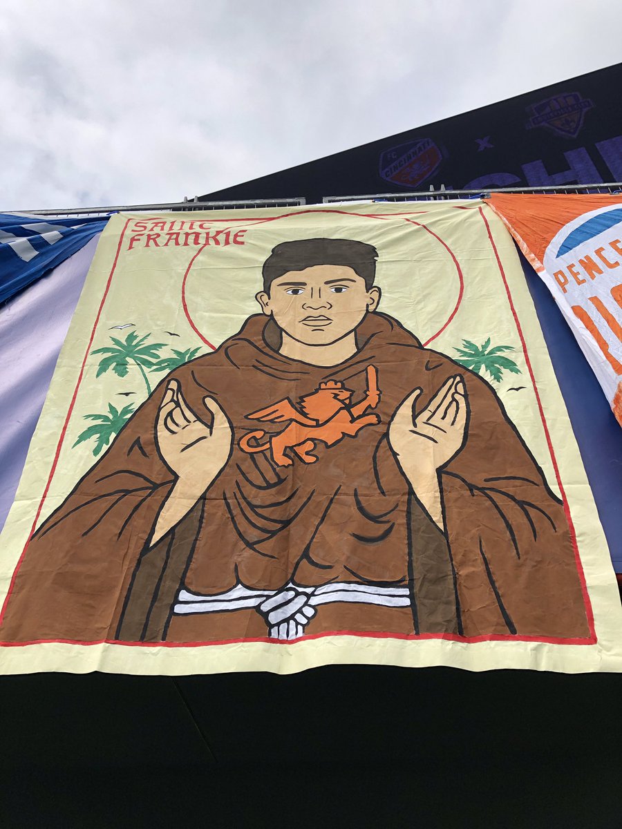 Young enough to wear Hollister. Good enough for a “Saint Frankie” banner.