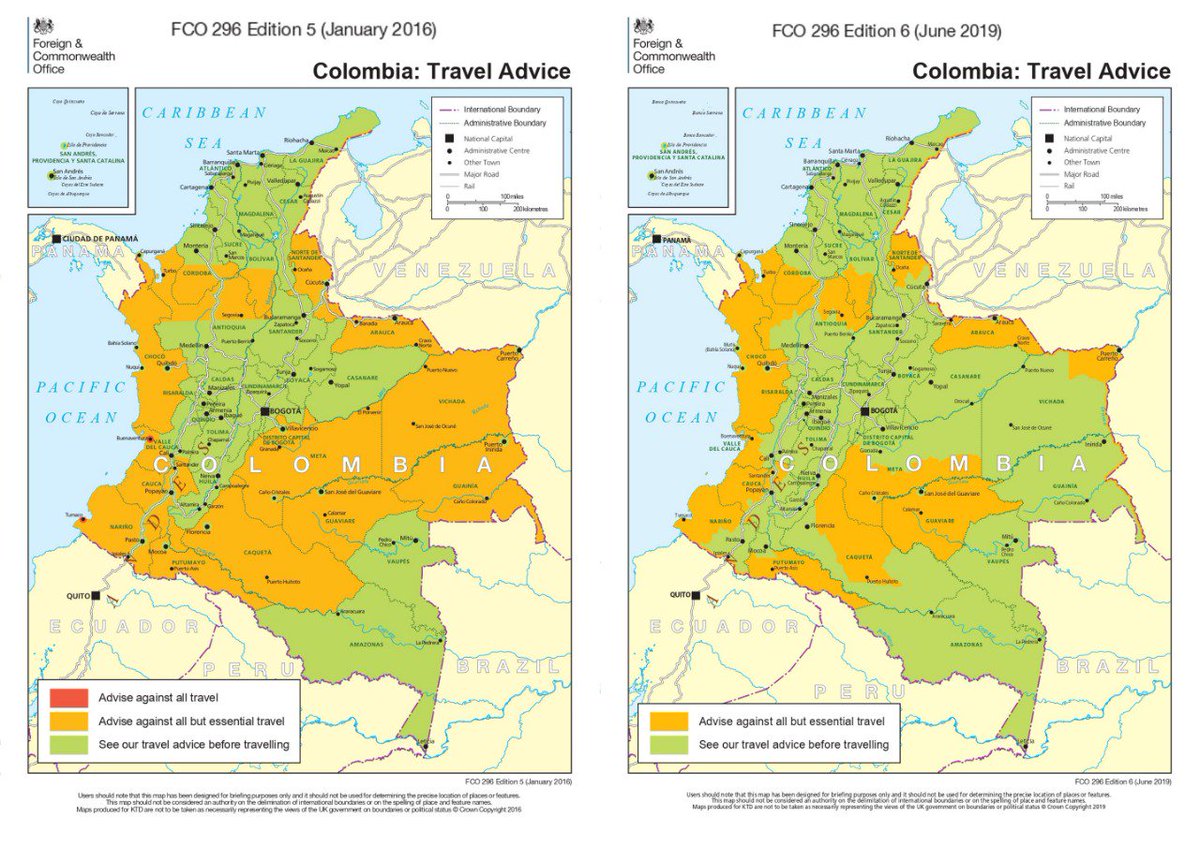 Actualización realizada por el <a href="/ForeignOffice/">Foreign Office</a> a sus recomendaciones de viajes a Colombia para turistas británicos, luego de evaluación realizada por <a href="/UKinColombia/">Embajada Británica en Colombia</a>, refleja que las condiciones de seguridad en el país han mejorado cancilleria.gov.co/newsroom/news/…