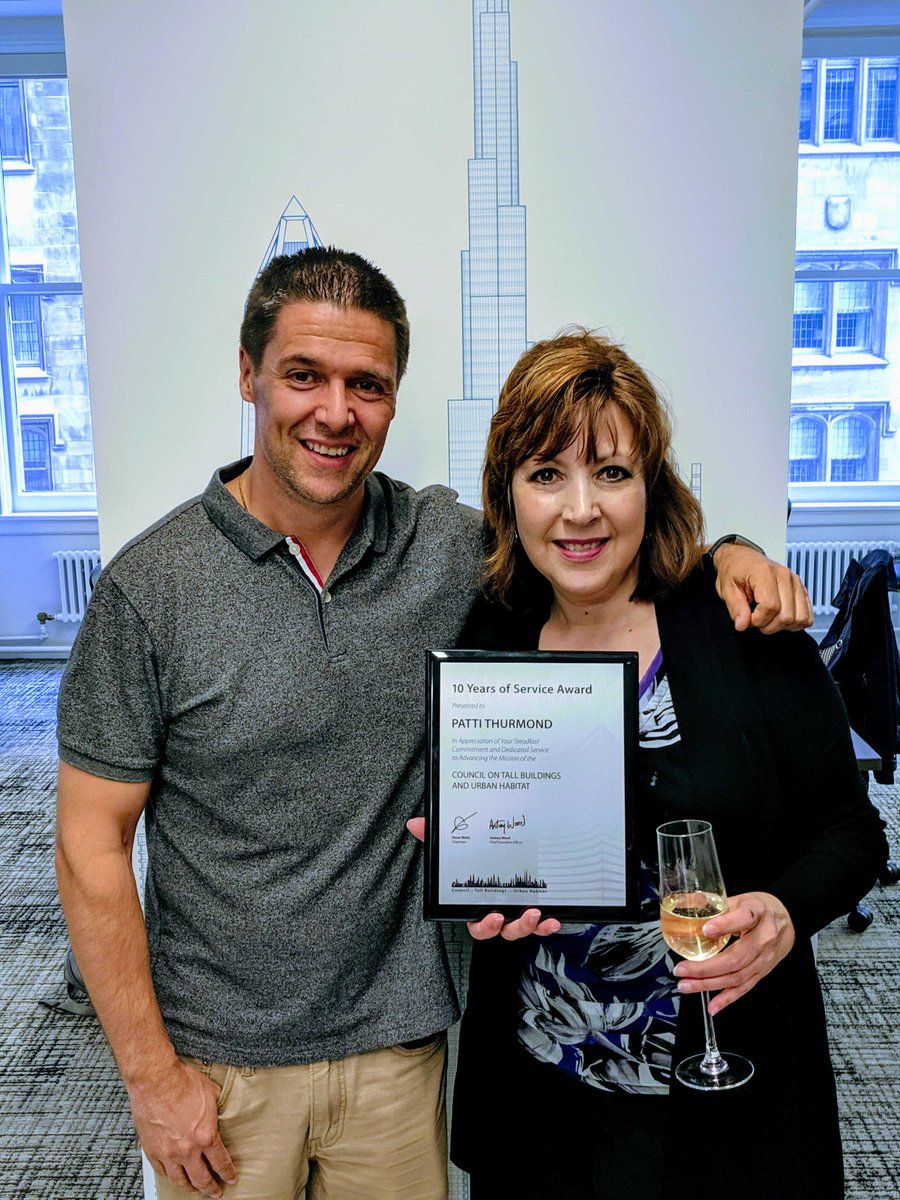 Big congratulations to #CTBUH staff member Patti Thurmond on her 10th year with the #CouncilonTallBuildingsandUrbanHabitat!