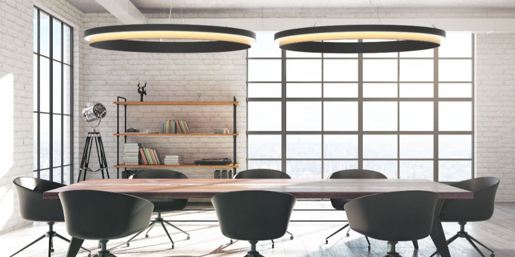 ALWLighting's tweet photo. This stylish #startupoffice features the #ALW #MoonRing. Add an extra touch of interest by specifying sidewalls of uneven height. Choose any #custom #RALcolor classic finish. https://t.co/1x980wZqif #officedecor #officelighting #officedesign https://t.co/SbXO6Fo0uK