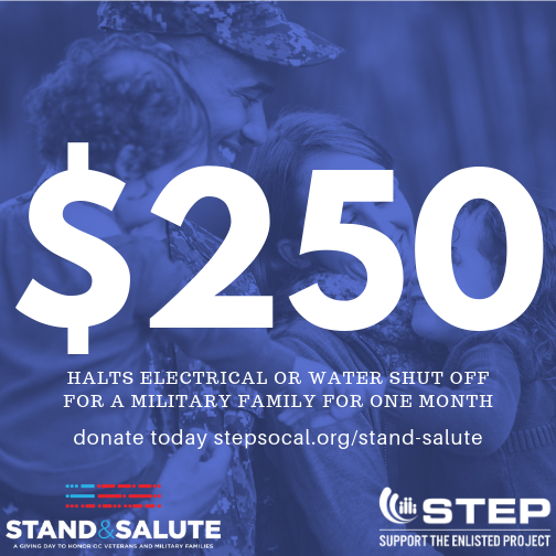 teamstepusa's tweet photo. $250 keeps the lights on & the water running for a military family.
Stand with STEP in Saluting our Military & Veterans for our 24-hour online campaign, every gift will be matched up to $25,000!
https://t.co/tkUELRK45r
#stepsocal #military #standandsaluteoc #Veterans https://t.co/dmwXCKcext
