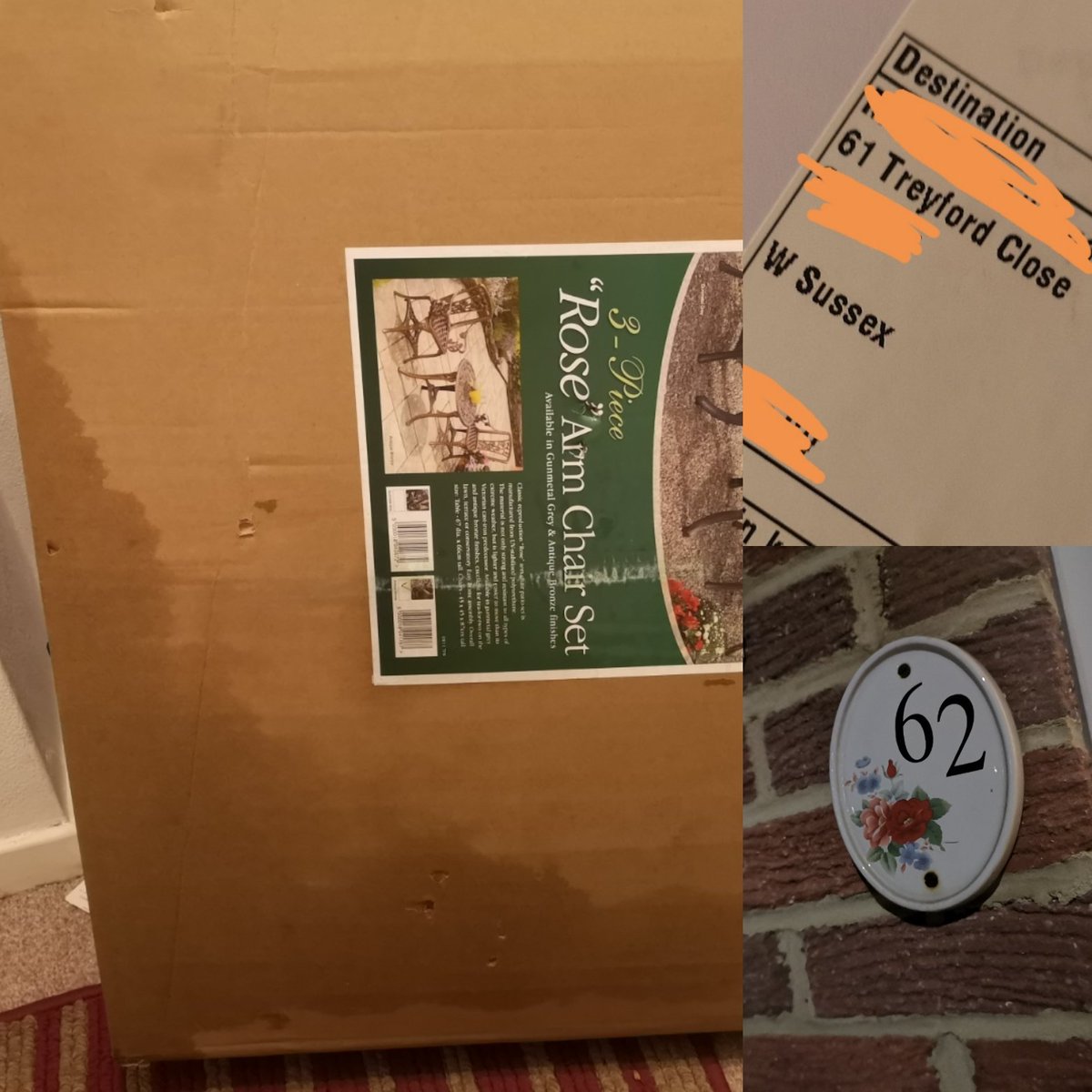 cemandre's tweet photo. @Hermesparcels errmmm....
Wrong address ✔️
No 'sorry we missed you' card ✔️
Left out in the rain ✔️ https://t.co/hB4vn7Ax4A